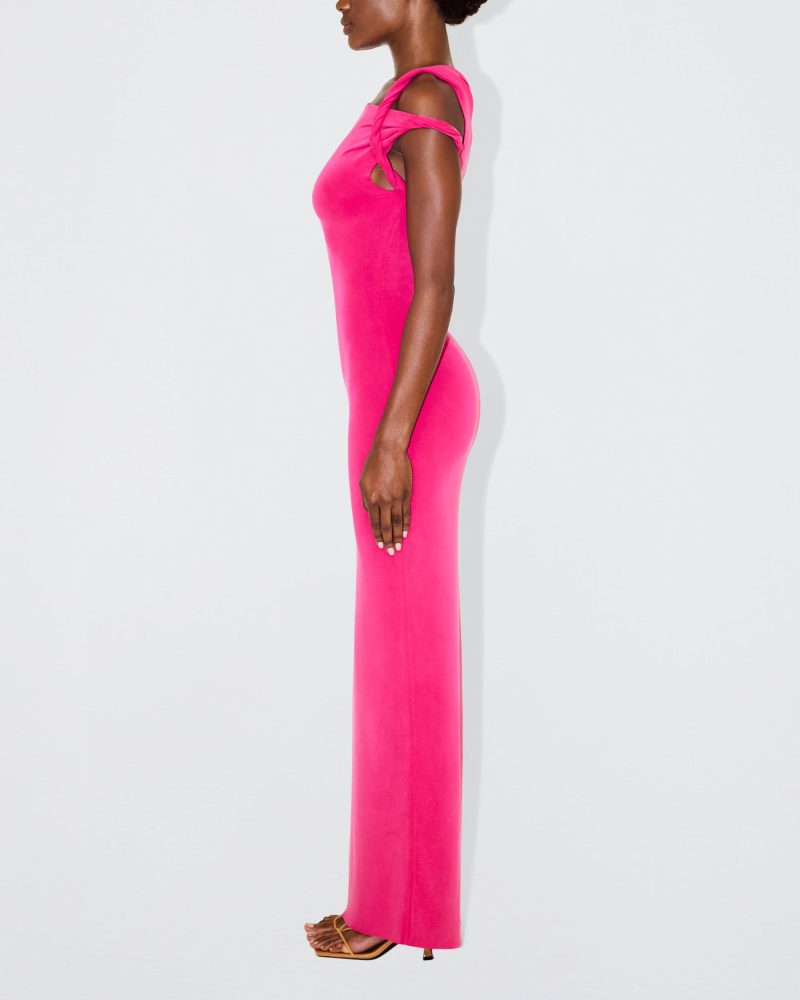 11 AMINA SUEDED STRETCH TWIST MAXI DRESS FUCHSIA SUEDED 0013