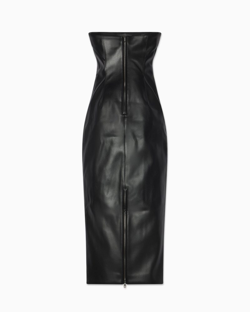 2 FAUX LEATHER STRAPLESS LONG DRESS BACK