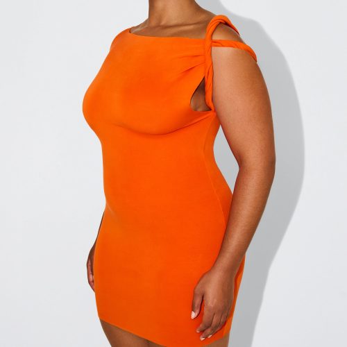 48 SOPHIA SUEDED STRETCH TWIST MINI DRESS PAPAYA SUEDED 0034