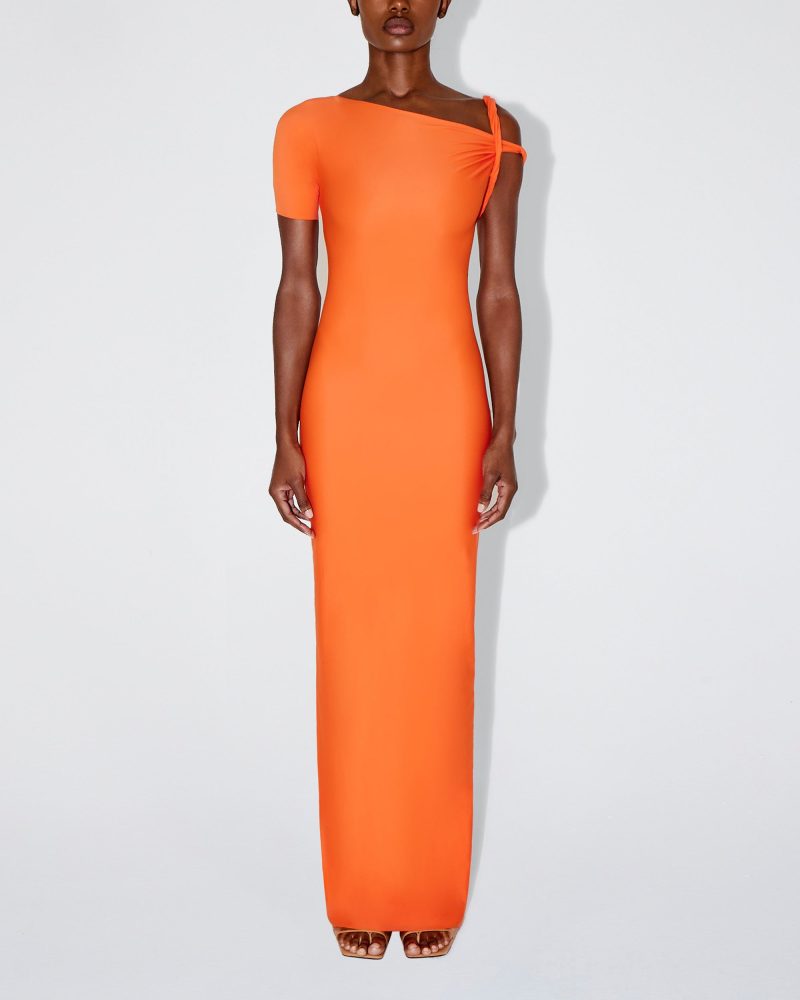 AMINA SLEEK TWIST MAXI DRESS PAPAYA SLEEK 0003