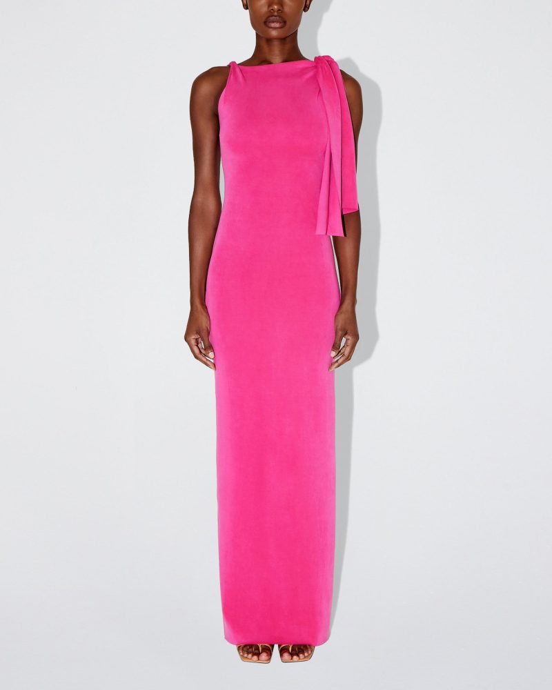 AMINA SUEDED KNOTTED MAXI DRESS FUCHSIA SUEDED 0003