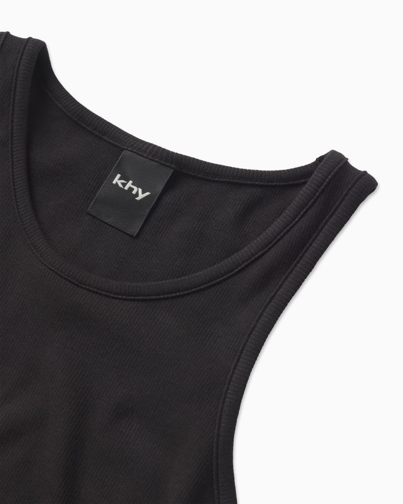 CROPPED RAW HEM RIB TANK BLACK D