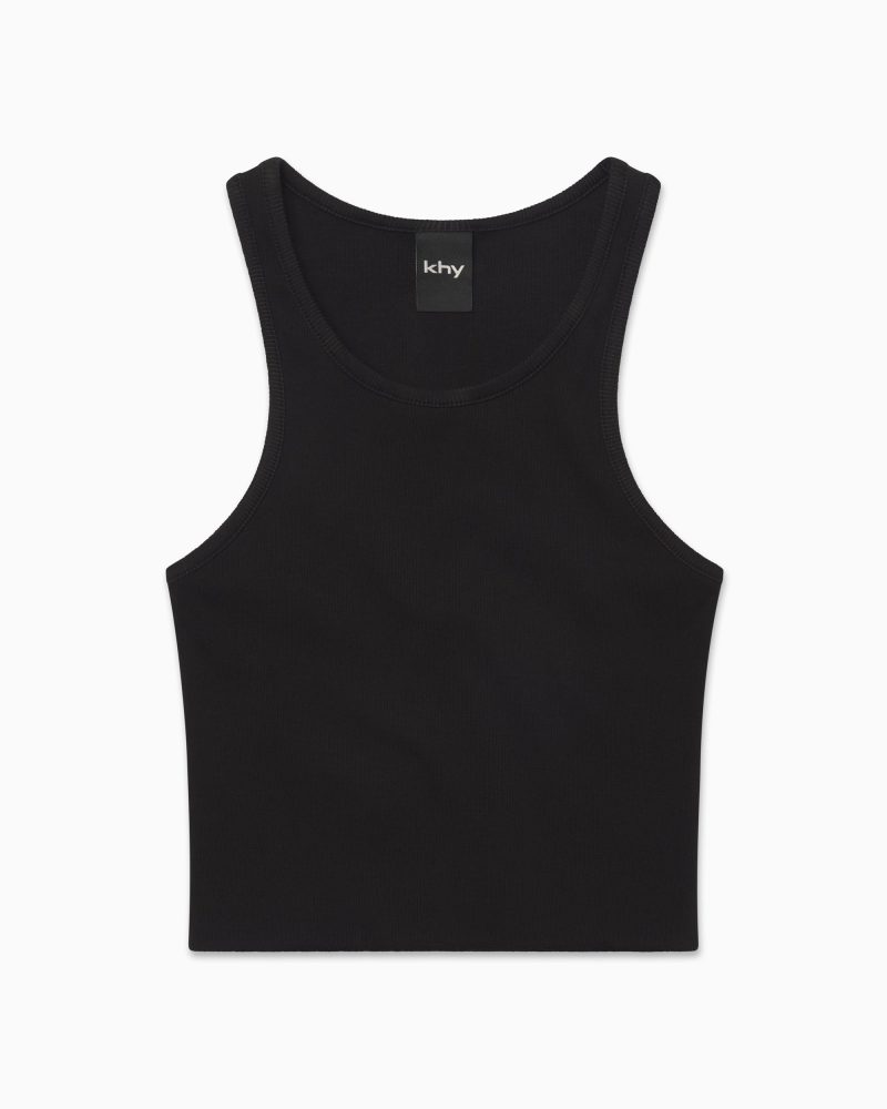 CROPPED RAW HEM RIB TANK BLACK F