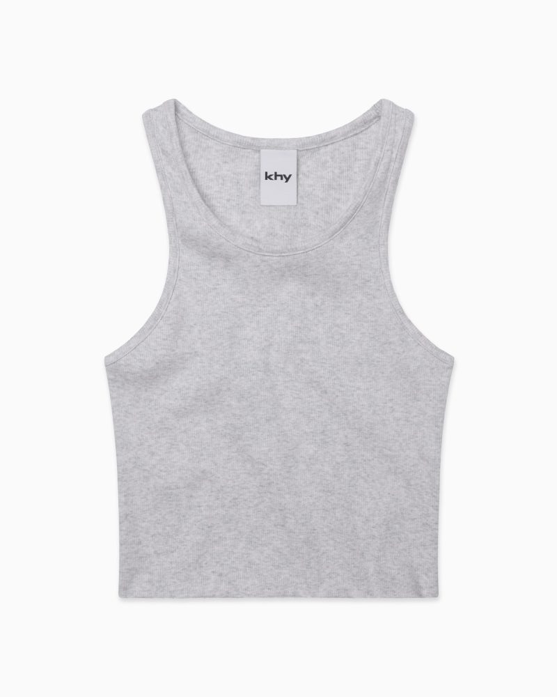 CROPPED RAW HEM RIB TANK GREY F