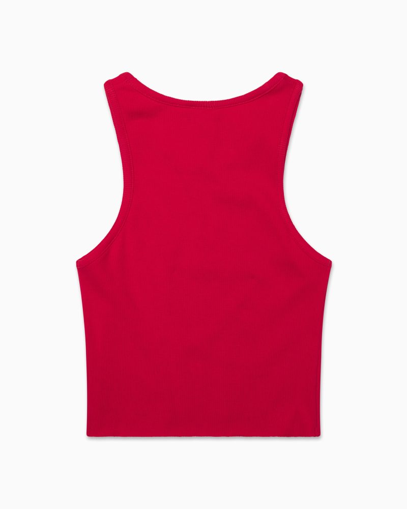 CROPPED RAW HEM RIB TANK RED B