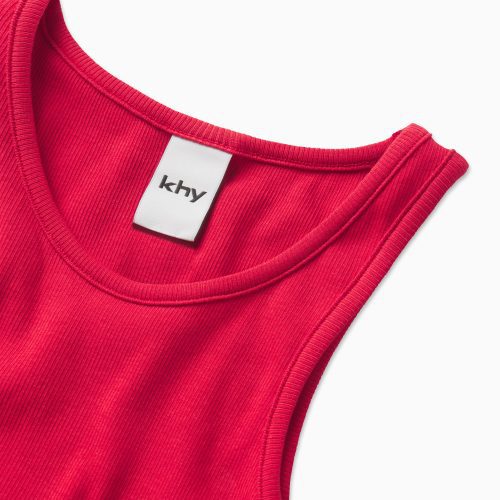 CROPPED RAW HEM RIB TANK RED D