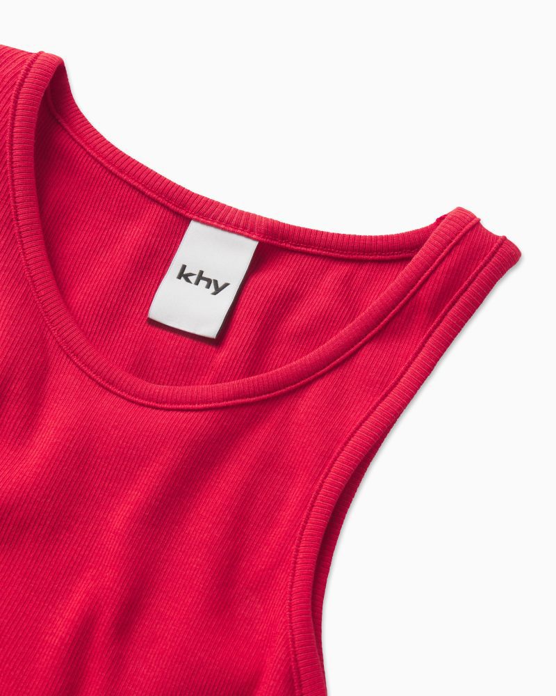 CROPPED RAW HEM RIB TANK RED D