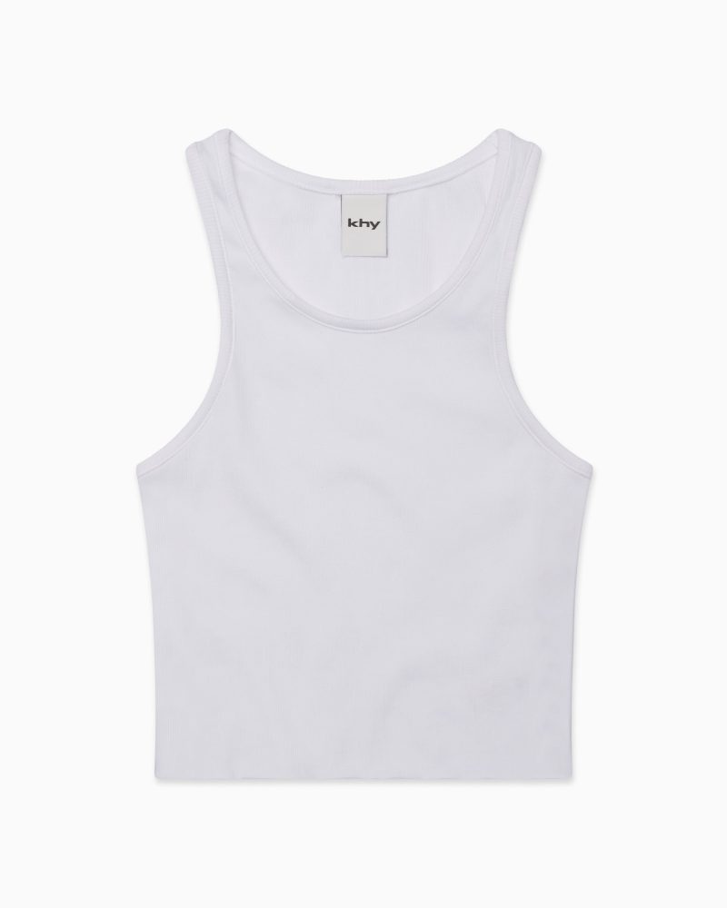 CROPPED RAW HEM RIB TANK WHITE F