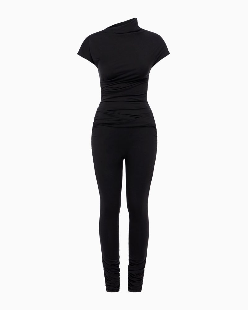 DRAPED ASYMMETRICAL CATSUIT Black 1