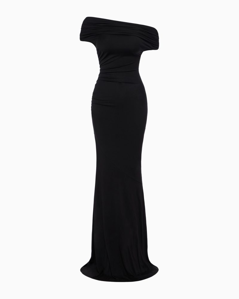 DRAPED OFF THE SHOULDER DRESS Black 1