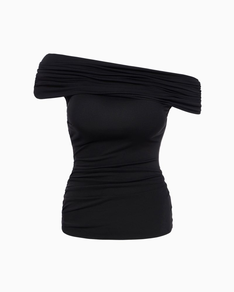 DRAPED OFF THE SHOULDER TOP Black 1