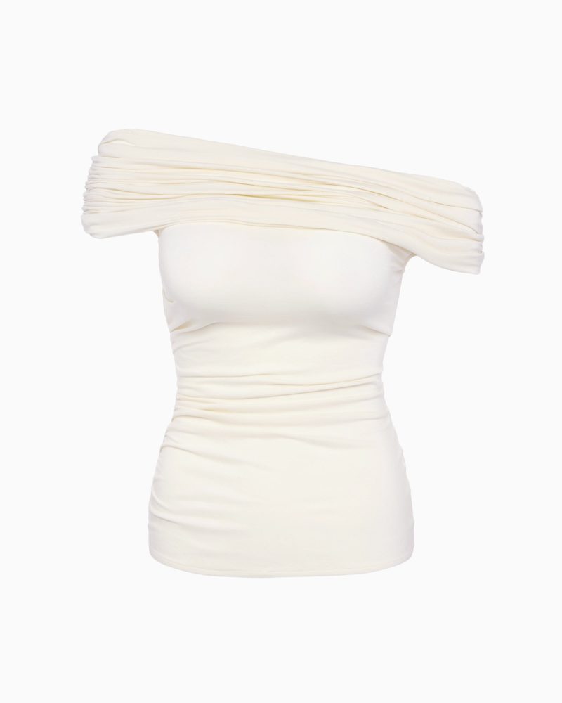 DRAPED OFF THE SHOULDER TOP Warm White 1