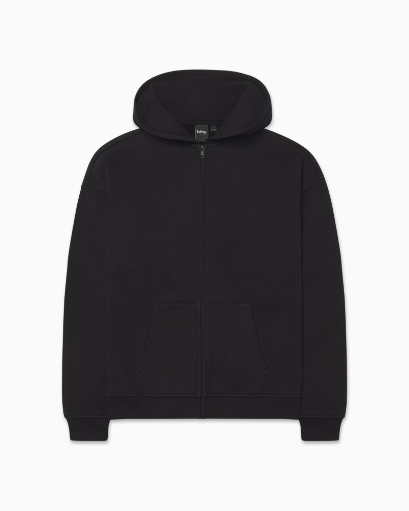 FLEECE OVERSIZED ZIP HOODIE BLACK F