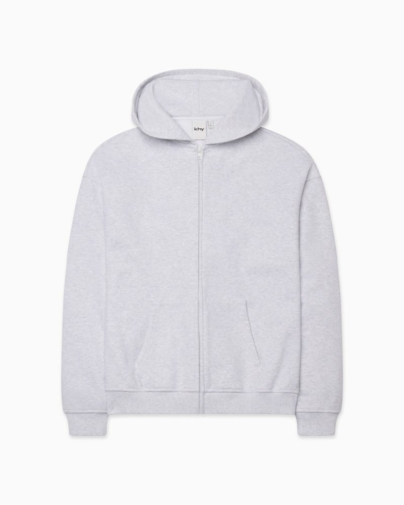 FLEECE OVERSIZED ZIP HOODIE GREY F