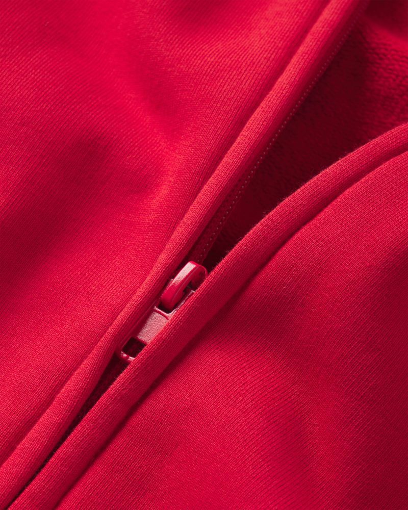 FLEECE OVERSIZED ZIP HOODIE RED D