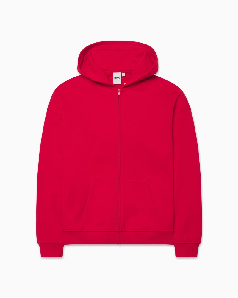 FLEECE OVERSIZED ZIP HOODIE RED F