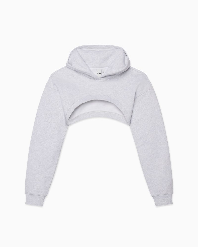 FLEECE SUPER CROP SHRUG HOODIE GREY F