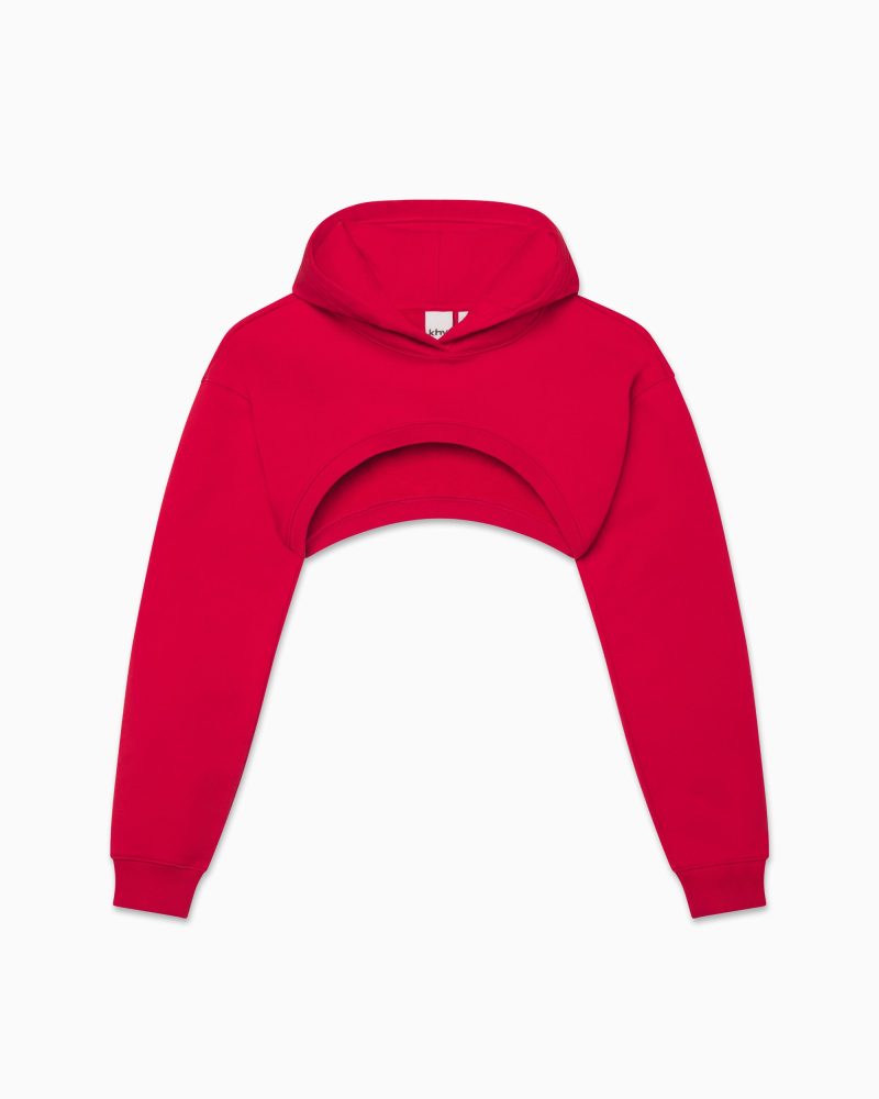 FLEECE SUPER CROP SHRUG HOODIE RED F