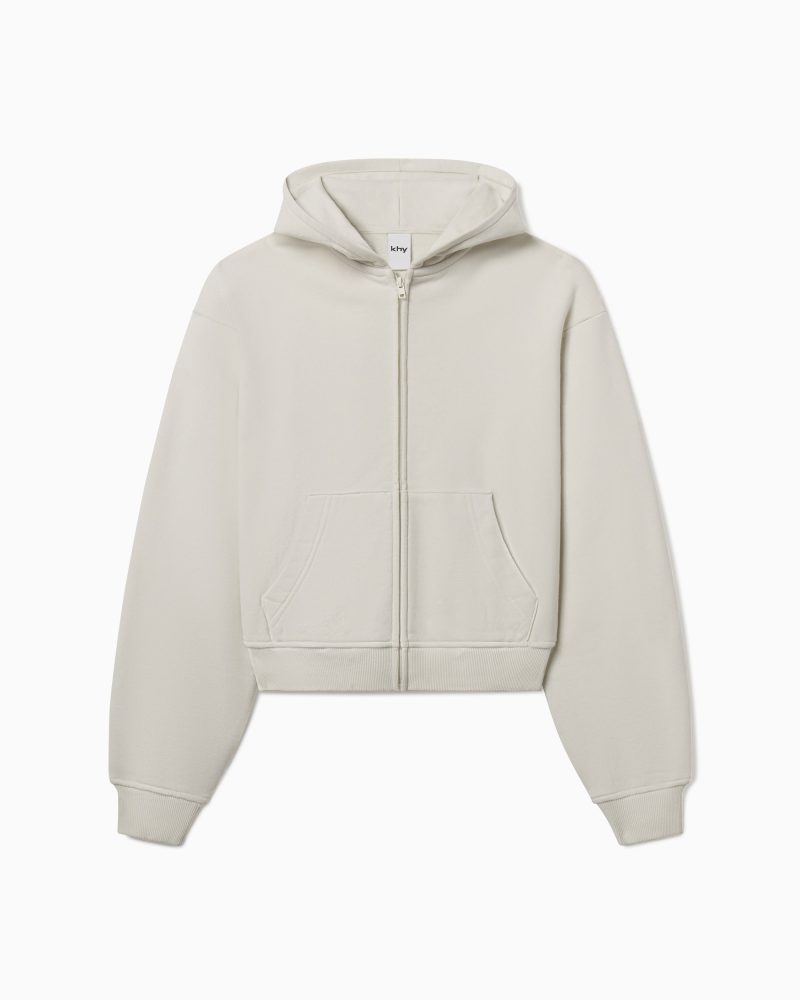 FLEECE ZIP HOODIE ECRU F