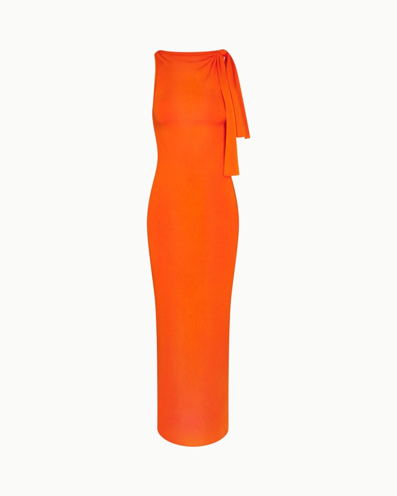 KNOTTED MAXI DRESS SUEDE PAPAYA F1