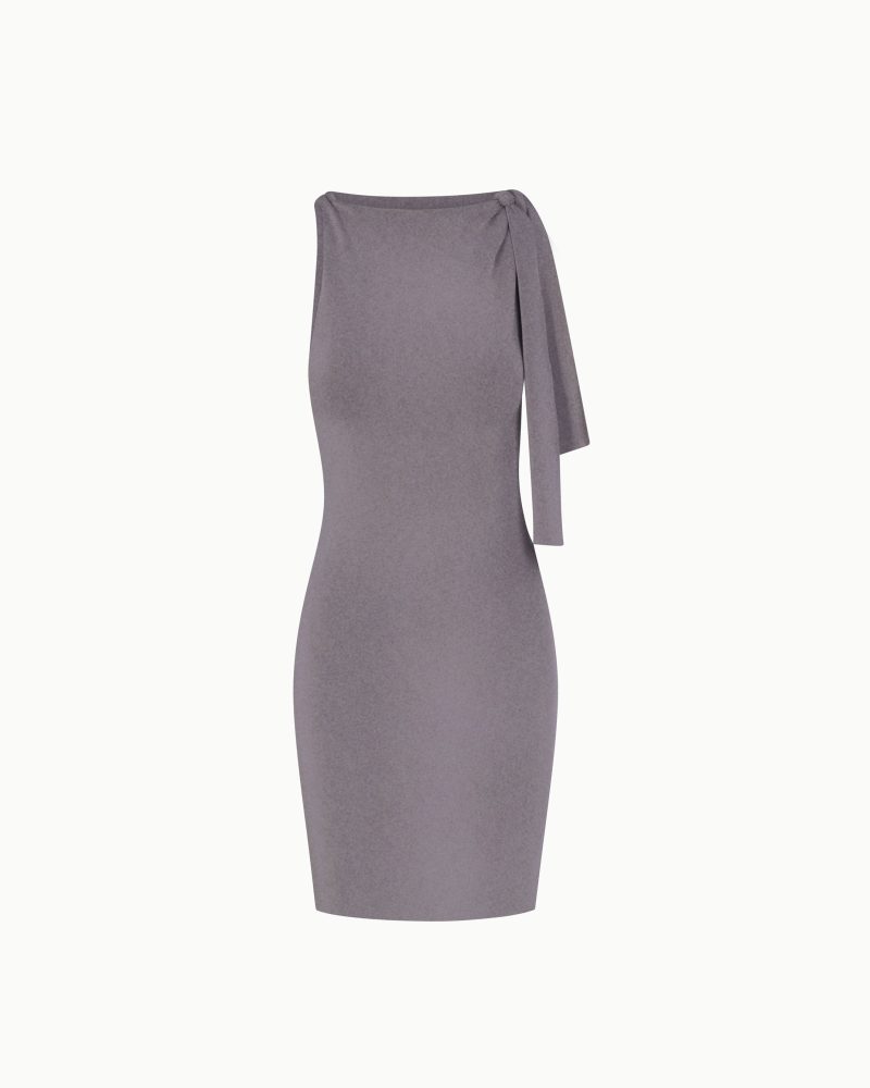 KNOTTED MINI DRESS SUEDE GREY F1