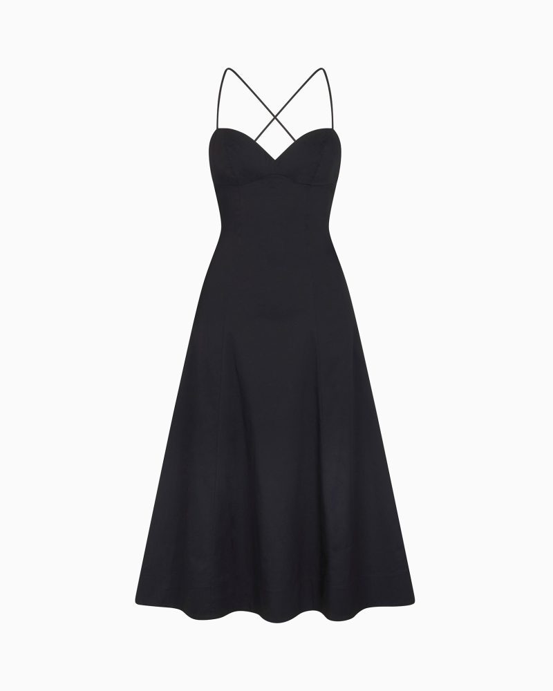 LOW BACK MIDI DRESS POPLIN BLACK