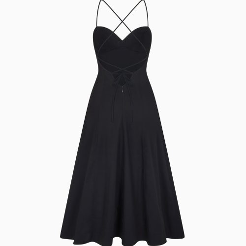 LOW BACK MIDI DRESS POPLIN BLACK B