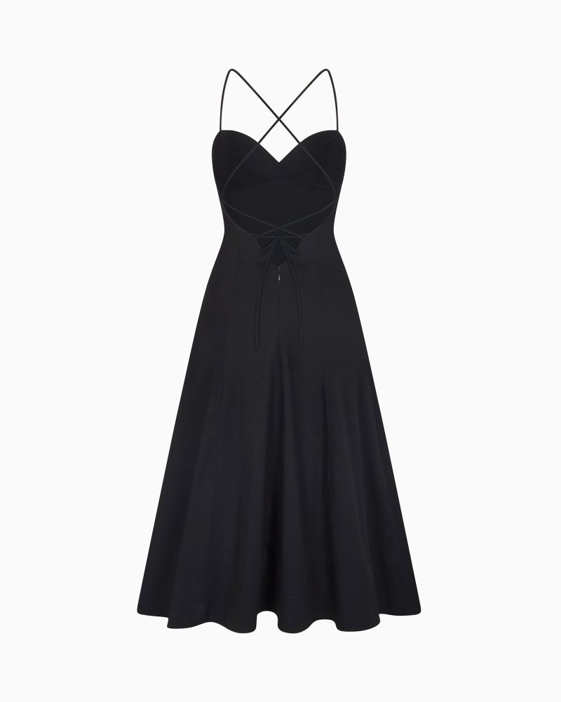 LOW BACK MIDI DRESS POPLIN BLACK B