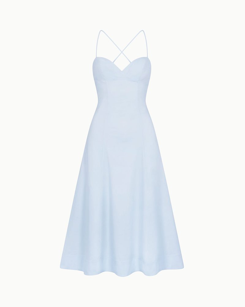 LOW BACK MIDI DRESS POPLIN ICE BLUE