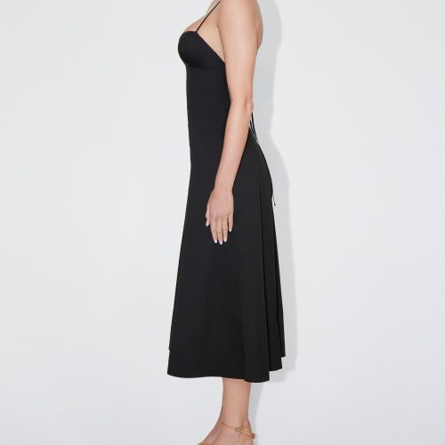 MADISON POPLIN LOW BACK MIDI DRESS BLACK 0027