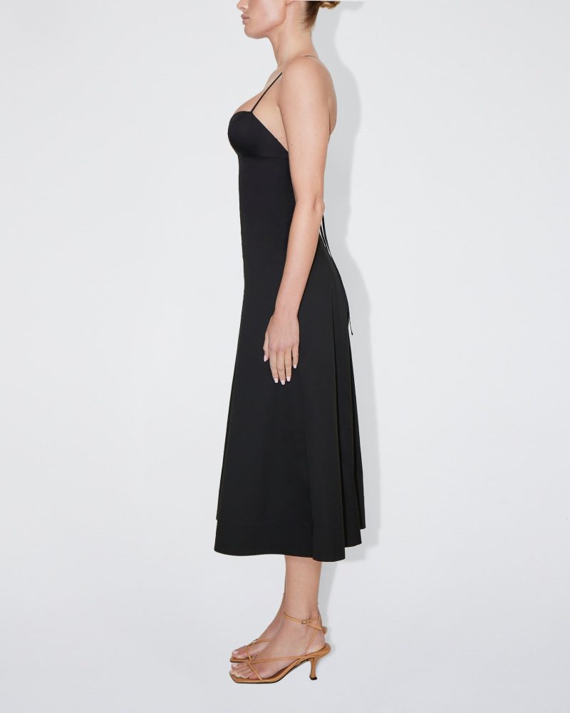 MADISON POPLIN LOW BACK MIDI DRESS BLACK 0027