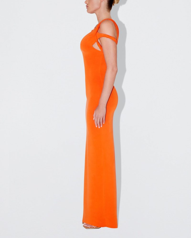 MADISON SUEDED TWIST MAXI DRESS PAPAYA SUEDED 0011