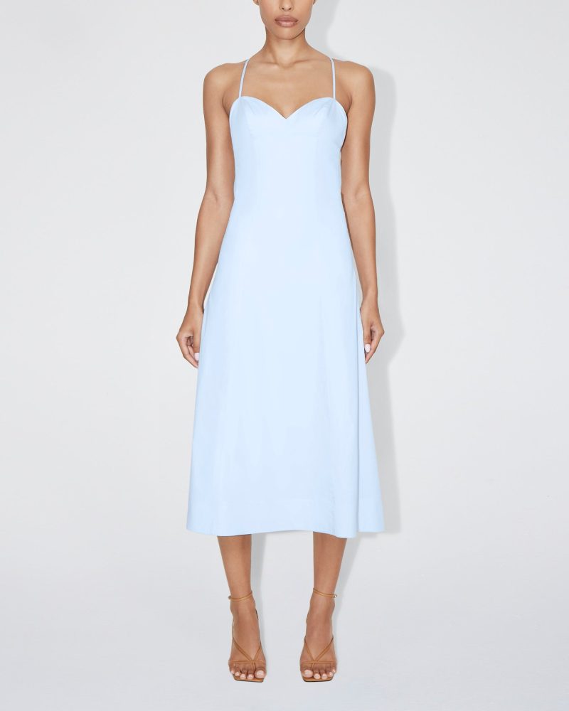 NATALIE POPLIN LOW BACK MIDI DRESS ICE BLUE 0012