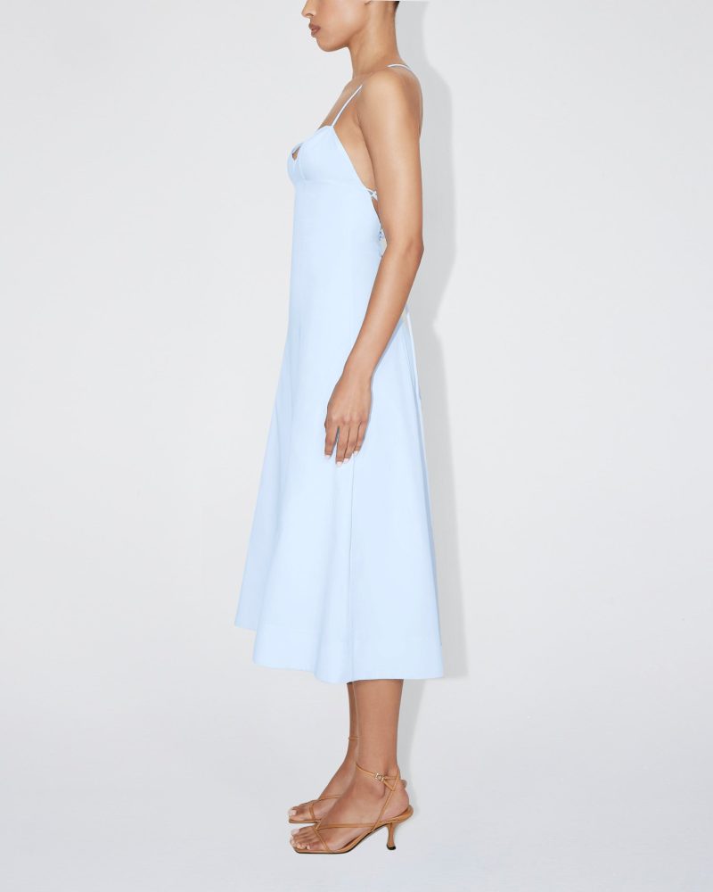 NATALIE POPLIN LOW BACK MIDI DRESS ICE BLUE 0029