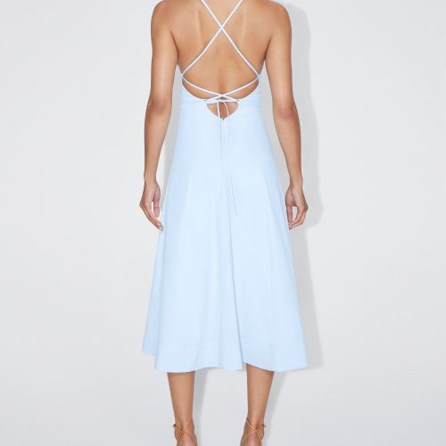 NATALIE POPLIN LOW BACK MIDI DRESS ICE BLUE 0038