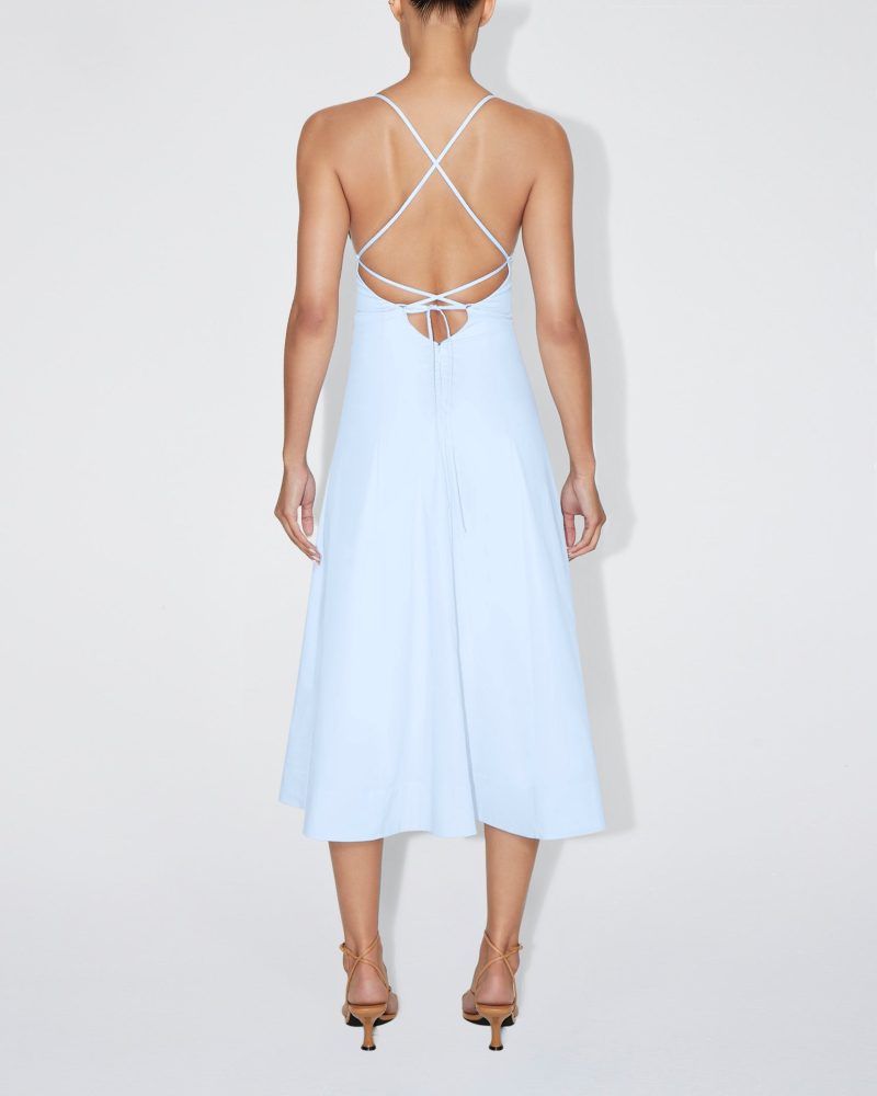 NATALIE POPLIN LOW BACK MIDI DRESS ICE BLUE 0038