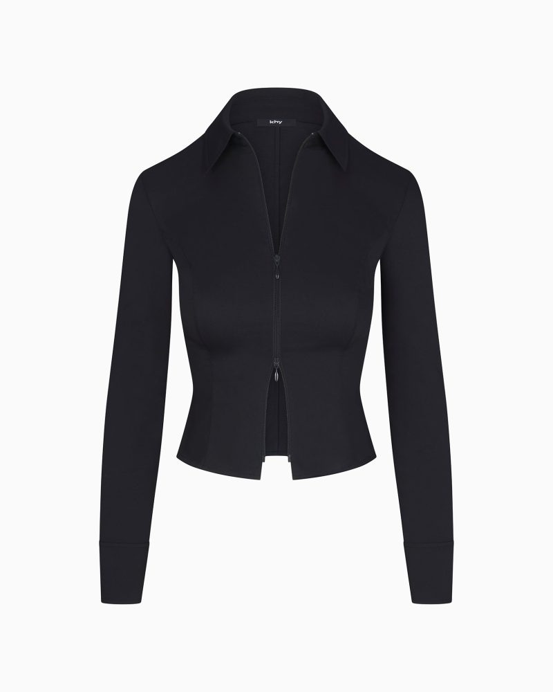 POPLIN COLLARED ZIP SHIRT POPLIN BLACK F OPEN