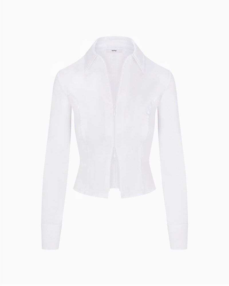 POPLIN COLLARED ZIP SHIRT POPLIN WHITE F OPEN