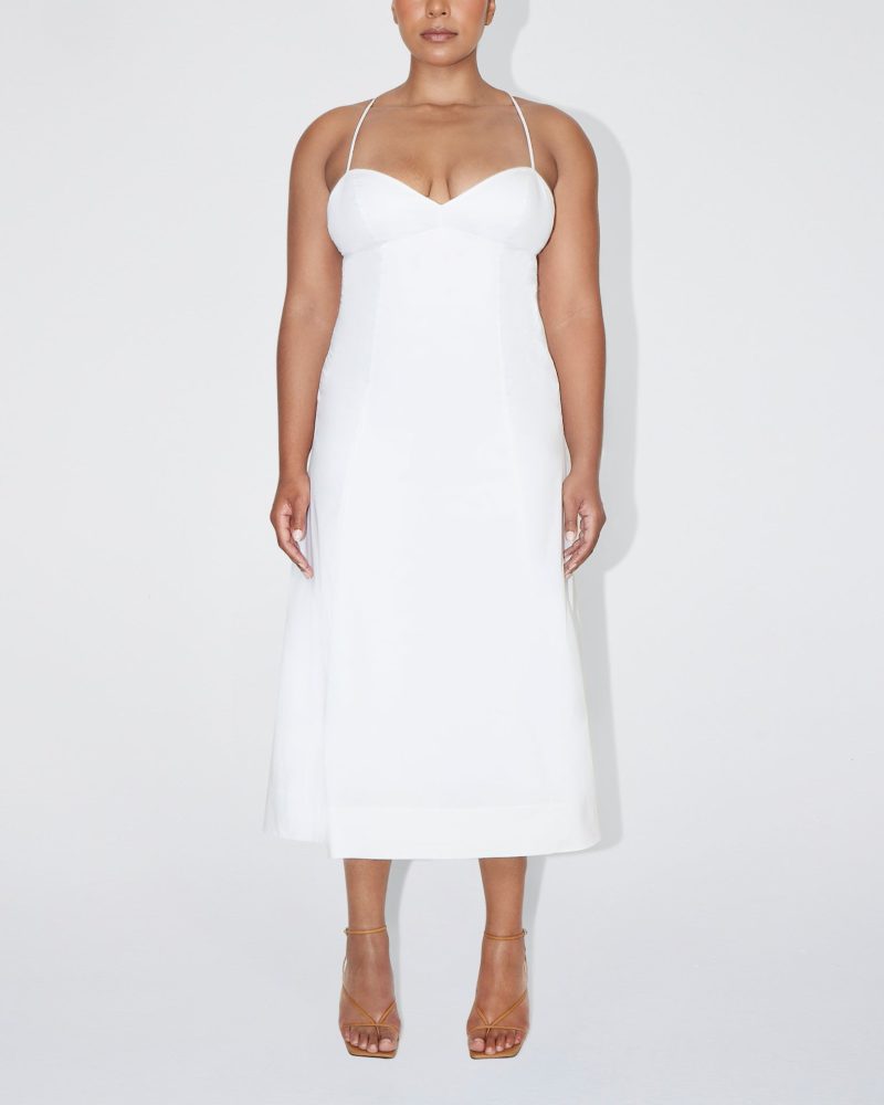 SOPHIA POPLIN LOW BACK MIDI DRESS WHITE 0005