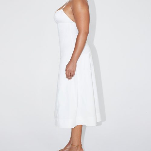 SOPHIA POPLIN LOW BACK MIDI DRESS WHITE 0012