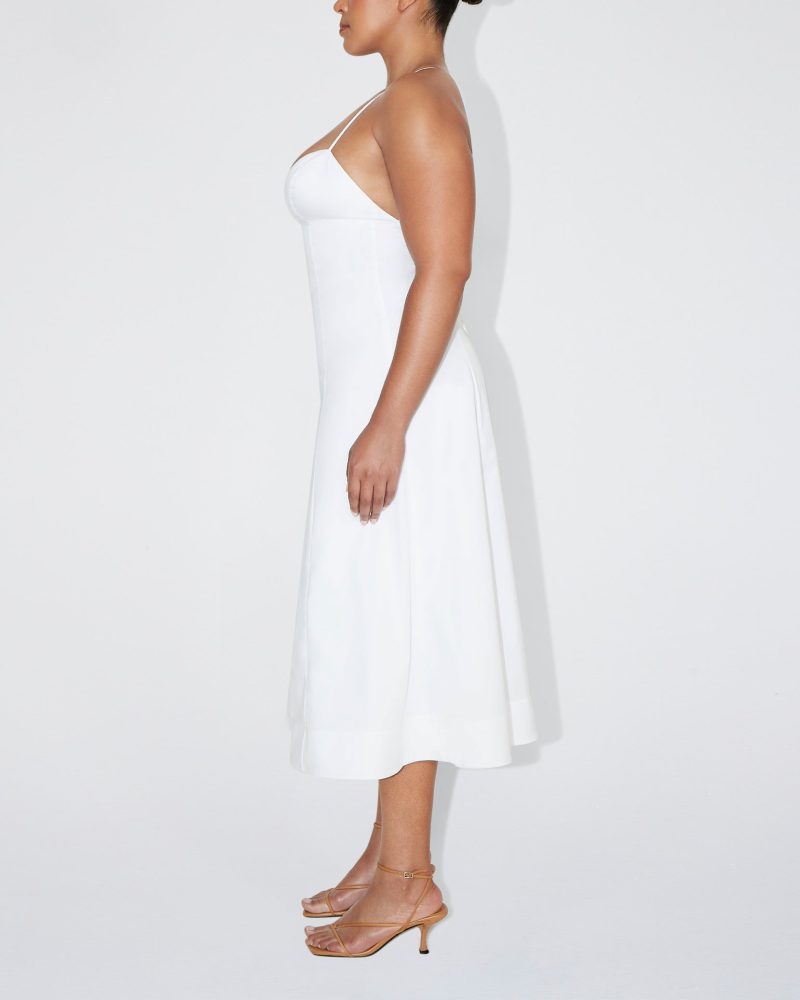 SOPHIA POPLIN LOW BACK MIDI DRESS WHITE 0012