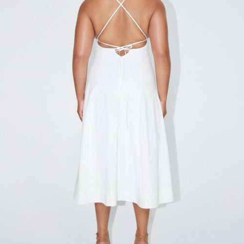 SOPHIA POPLIN LOW BACK MIDI DRESS WHITE 0023