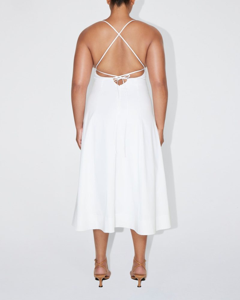 SOPHIA POPLIN LOW BACK MIDI DRESS WHITE 0023