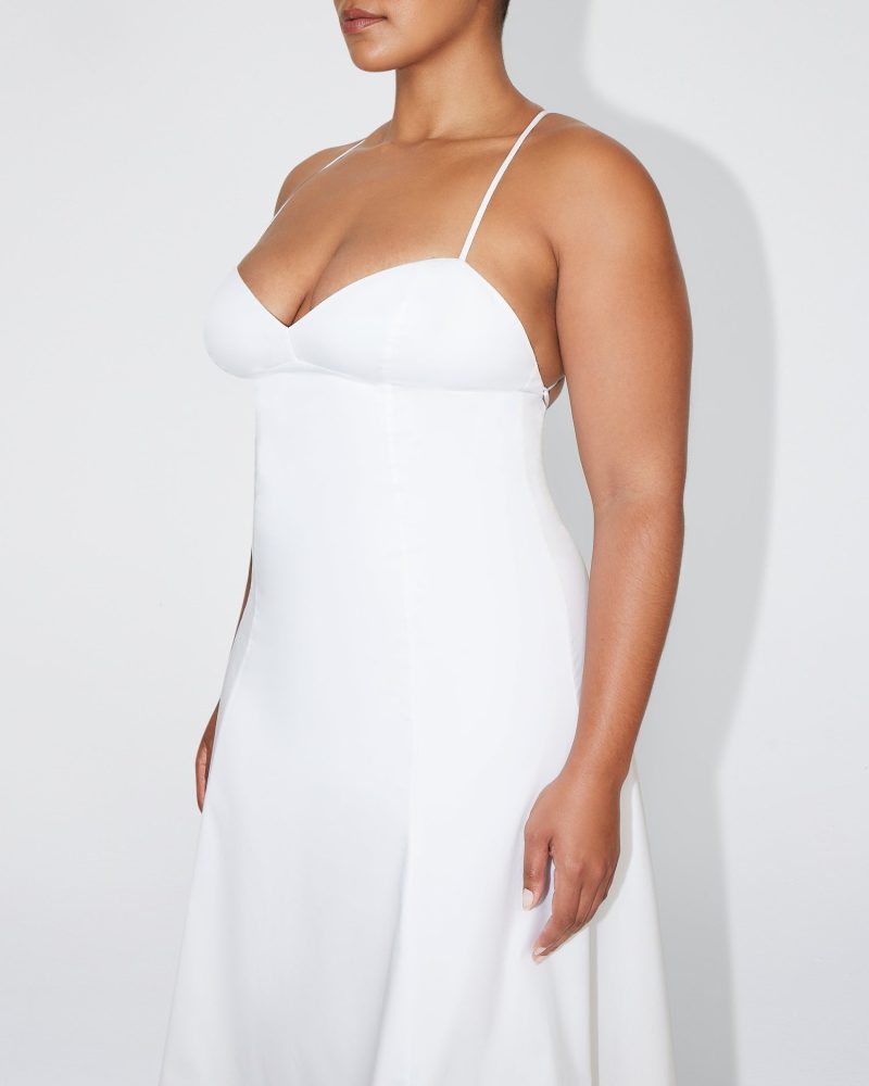 SOPHIA POPLIN LOW BACK MIDI DRESS WHITE 0032