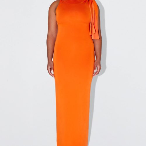 SOPHIA SUEDED KNOTTED MAXI DRESS PAPAYA SUEDED 0009