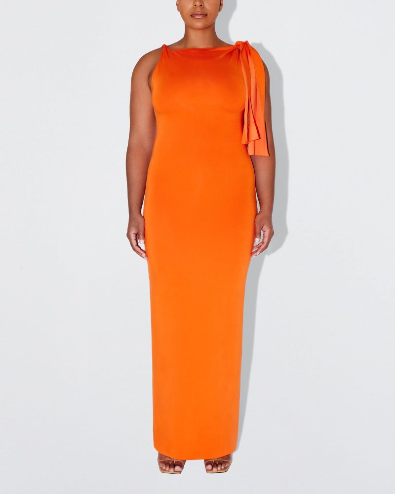 SOPHIA SUEDED KNOTTED MAXI DRESS PAPAYA SUEDED 0009