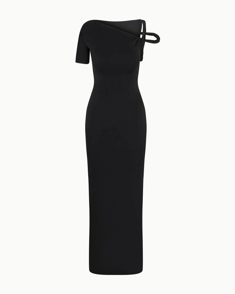 TWISTED MAXI DRESS SUEDE BLACK F