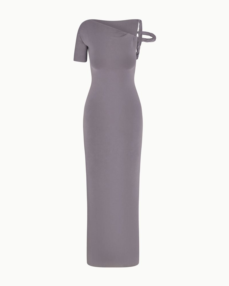 TWISTED MAXI DRESS SUEDE GREY F