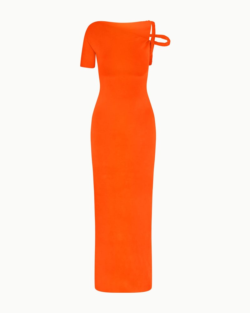 TWISTED MAXI DRESS SUEDE PAPAYA F