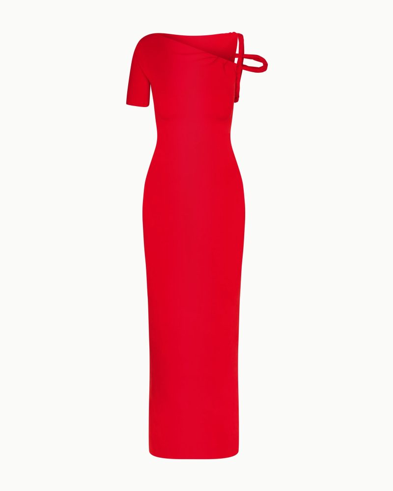 TWISTED MAXI DRESS SUEDE TOMATO F